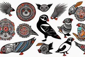 Puffin bird with mola art inside tattoo idea