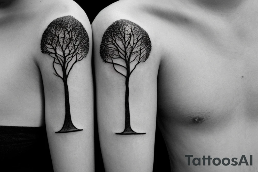 tree tattoo that represents this poem
"And they were like two seedlings.
Planted from the same fruit.
Apart.
But ever growing towards each other.
Each was an extension of the other." tattoo idea