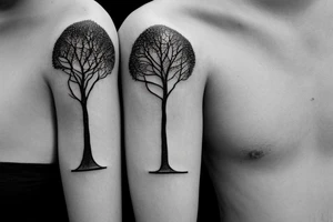 tree tattoo that represents this poem
"And they were like two seedlings.
Planted from the same fruit.
Apart.
But ever growing towards each other.
Each was an extension of the other." tattoo idea