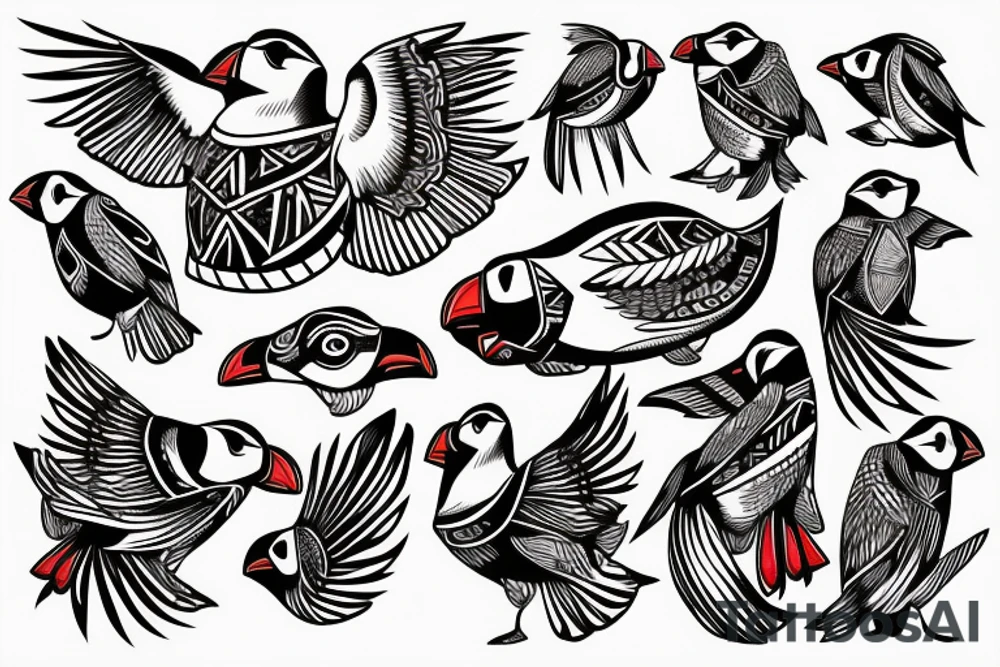 Puffin bird with mola art inside tattoo idea