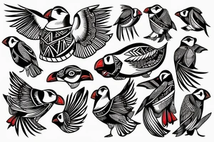 Puffin bird with mola art inside tattoo idea