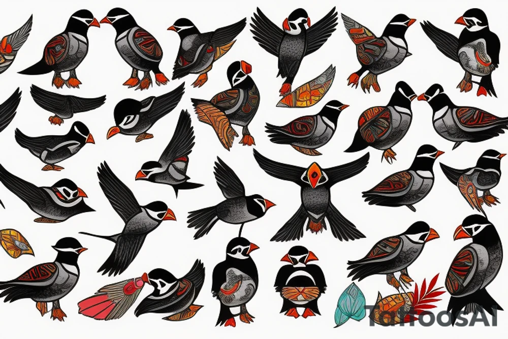 Puffin bird with mola art inside tattoo idea