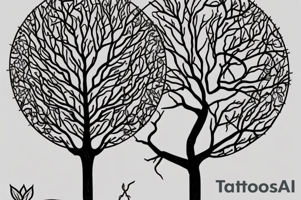 tree tattoo that represents this poem
"And they were like two seedlings.
Planted from the same fruit.
Apart.
But ever growing towards each other.
Each was an extension of the other." tattoo idea