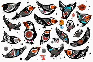 Puffin bird with colorful mola art inside tattoo idea