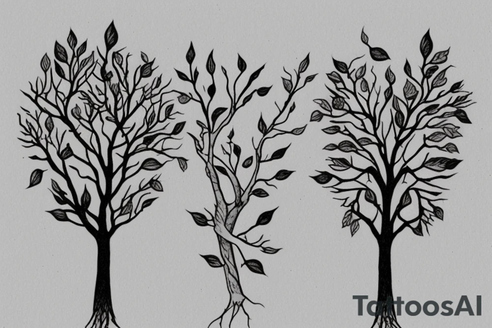 tree tattoo that represents this poem
"And they were like two seedlings.
Planted from the same fruit.
Apart.
But ever growing towards each other.
Each was an extension of the other." tattoo idea