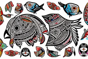 Puffin bird with colorful mola art inside tattoo idea