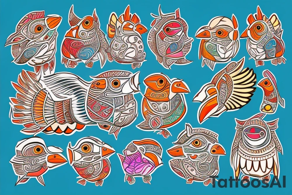 Puffin bird with colorful mola art inside tattoo idea