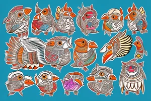 Puffin bird with colorful mola art inside tattoo idea