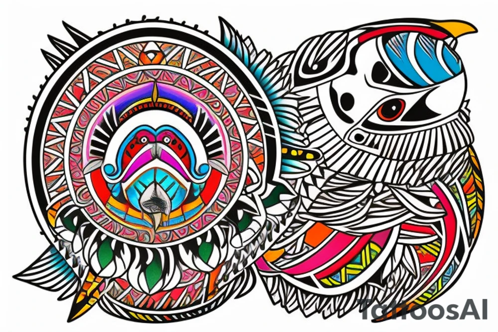 Puffin bird with colorful mola art inside tattoo idea