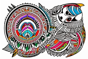 Puffin bird with colorful mola art inside tattoo idea