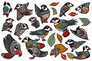 Puffin bird with colorful mola art inside tattoo idea