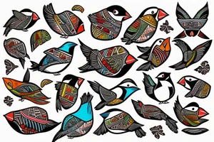 Puffin bird with colorful mola art inside tattoo idea
