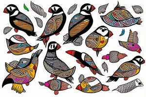 Puffin bird with colorful mola art inside tattoo idea