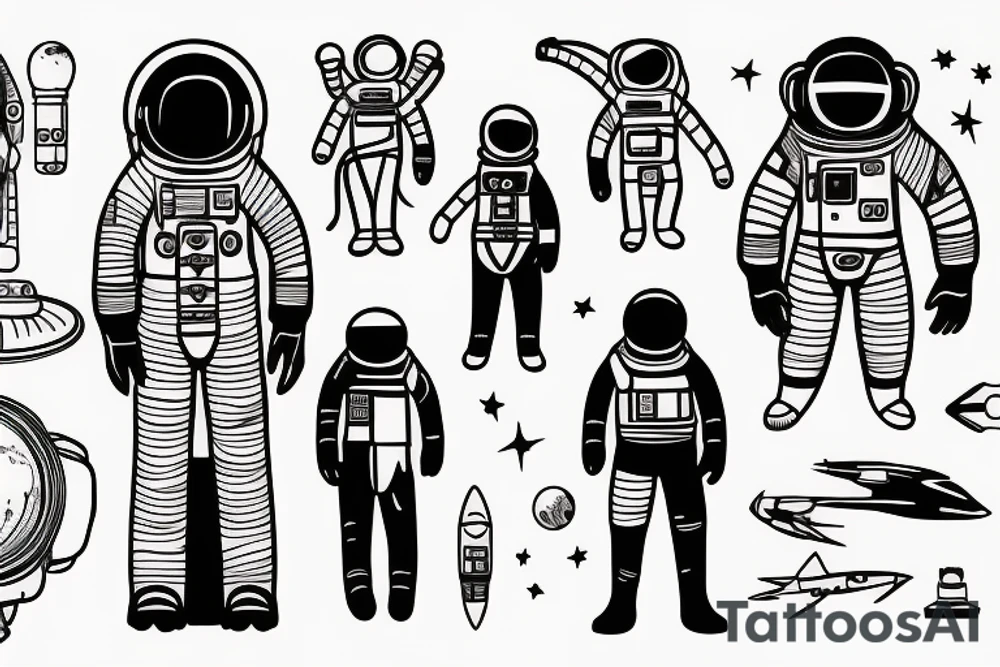 fine line tattoo girl silhouette astronaut tattoo idea