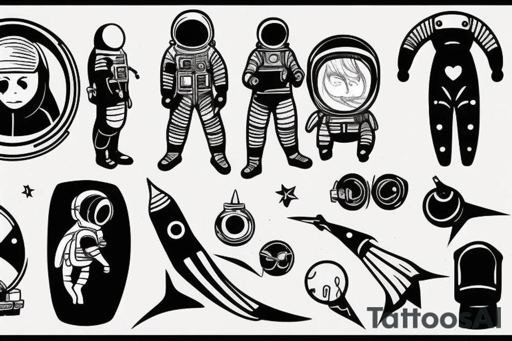 fine line tattoo girl silhouette astronaut tattoo idea
