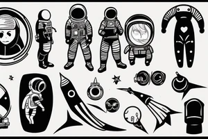 fine line tattoo girl silhouette astronaut tattoo idea