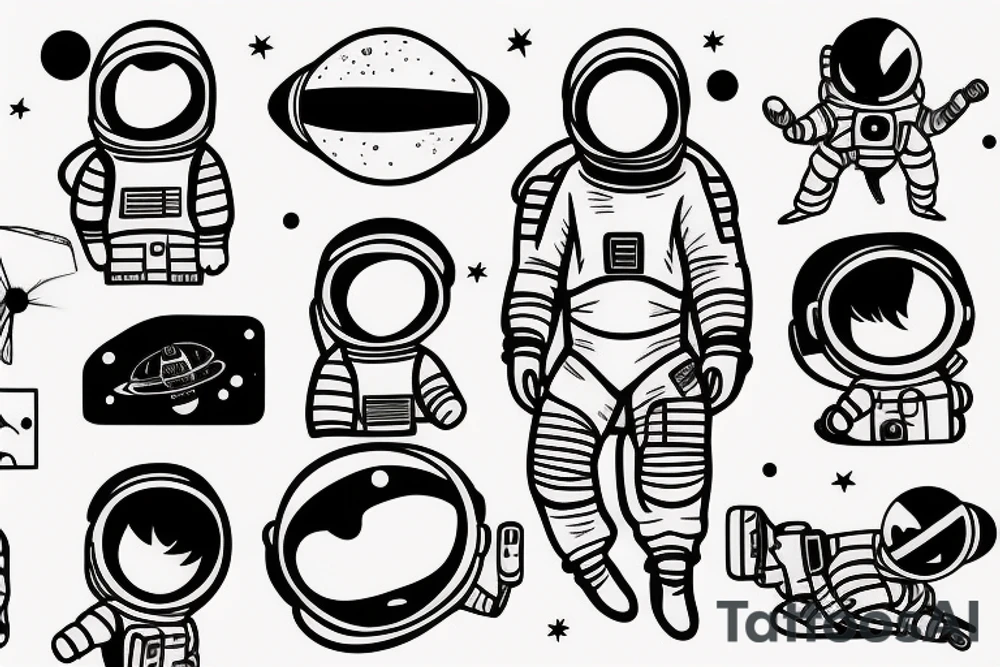 fine line girl silhouette astronaut tattoo idea