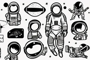 fine line girl silhouette astronaut tattoo idea