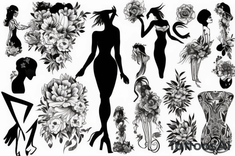 fine line girl silhouette body tattoo idea