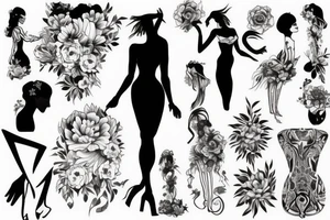 fine line girl silhouette body tattoo idea