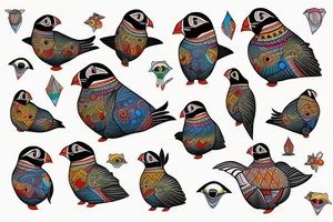 Puffin bird with colorful mola art inside tattoo idea