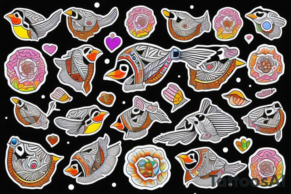 Puffin bird with colorful mola art inside tattoo idea