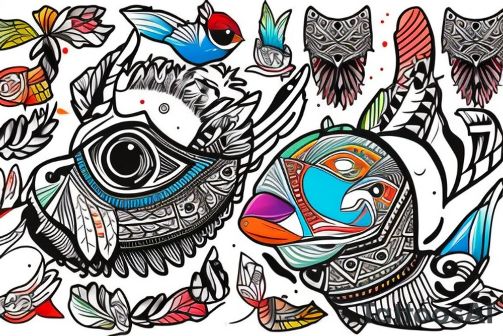 Puffin bird with colorful mola art inside tattoo idea