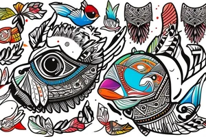 Puffin bird with colorful mola art inside tattoo idea