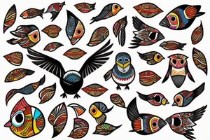 Puffin bird with colorful mola art inside tattoo idea