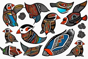 Puffin bird with colorful mola art inside tattoo idea