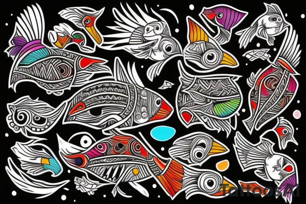 Puffin bird with colorful mola art inside tattoo idea