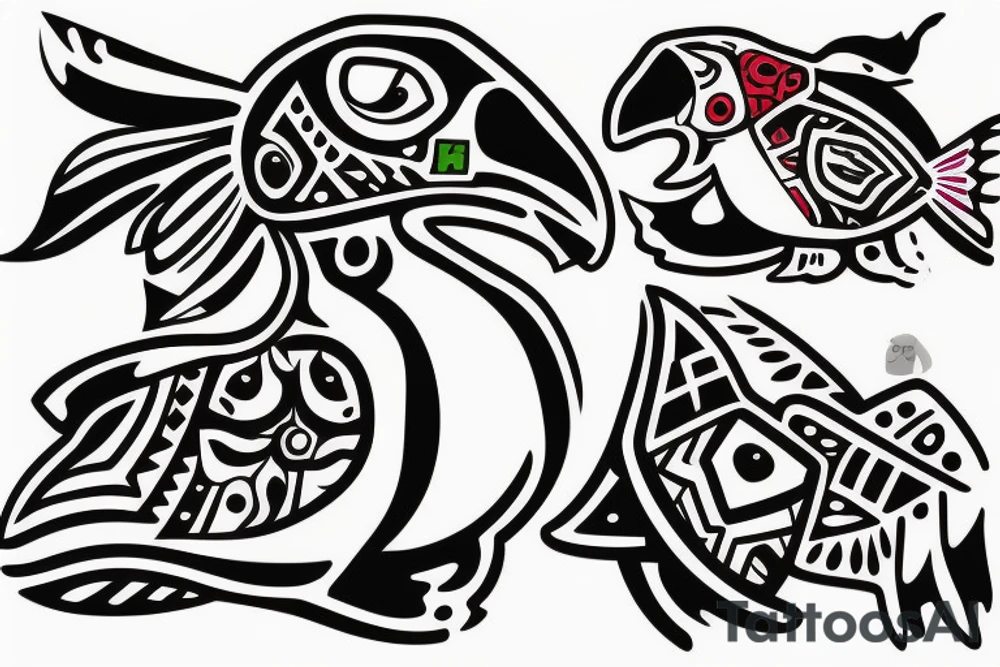 Puffin bird with colorful mola art inside tattoo idea