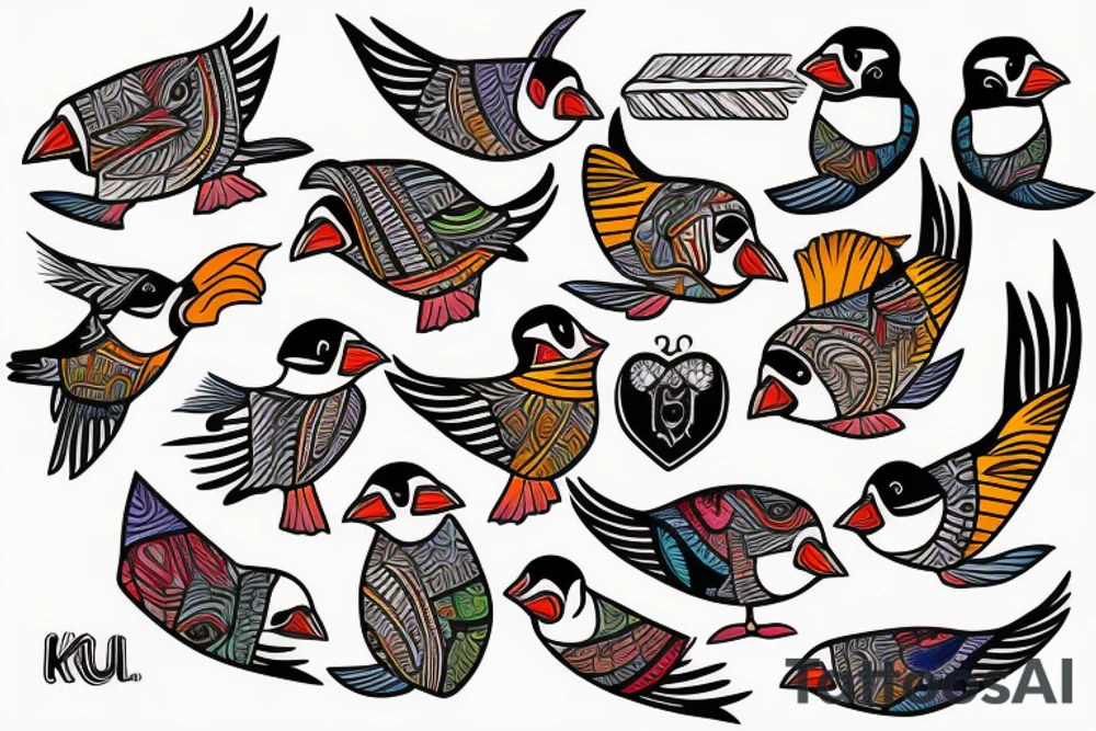 Puffin bird with colorful mola art inside tattoo idea