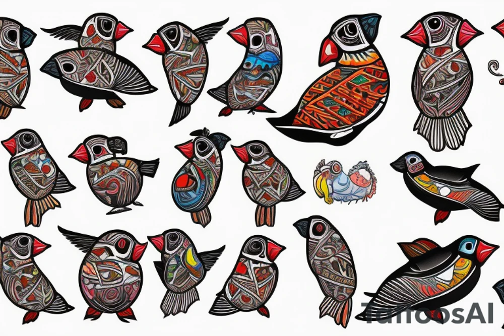 Puffin bird with colorful mola art inside tattoo idea