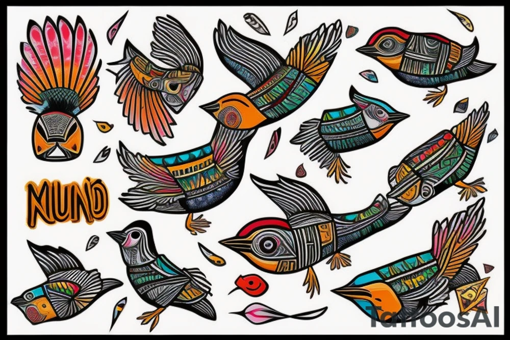 Puffin bird with colorful mola art inside tattoo idea