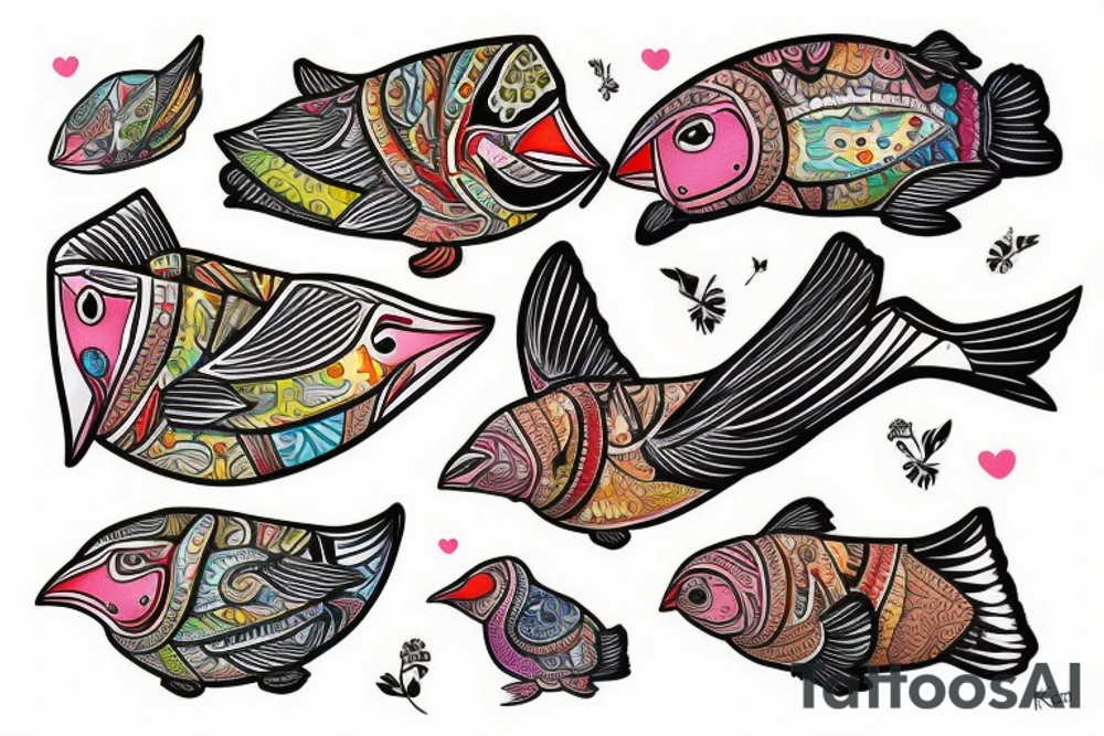 Puffin bird with colorful mola art inside tattoo idea