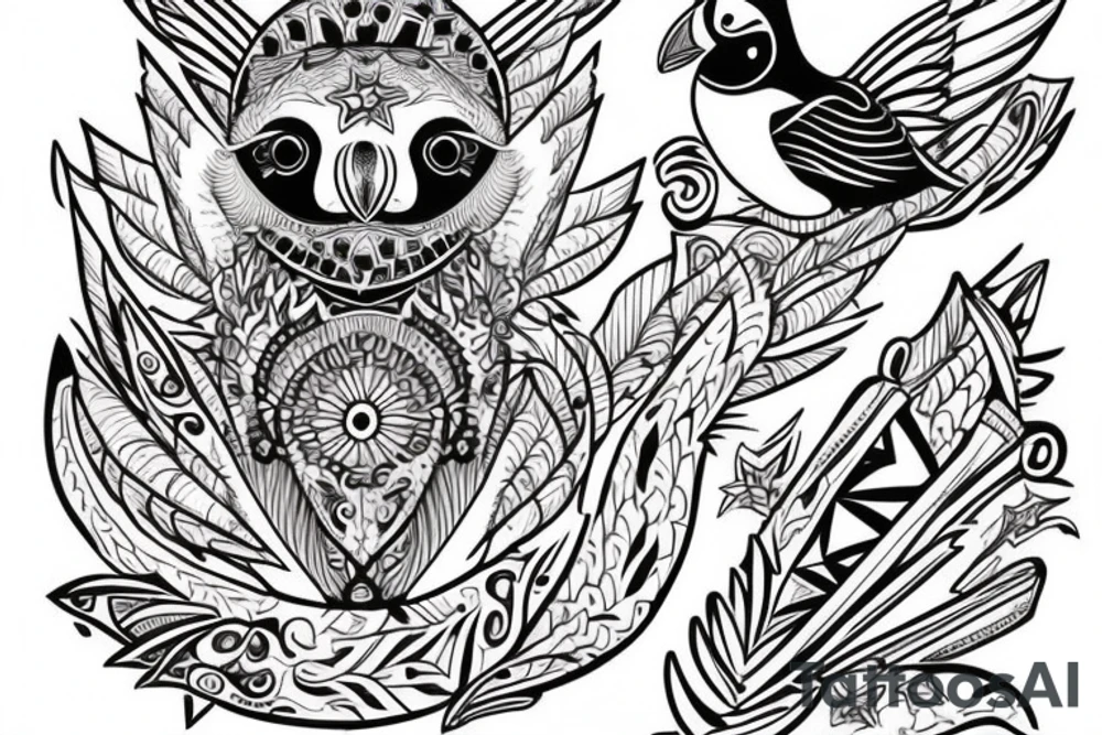 Puffin bird with colorful mola art inside tattoo idea