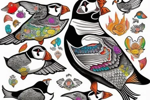 Puffin bird with colorful mola art inside tattoo idea