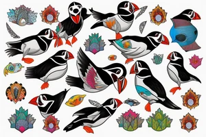 Puffin bird with colorful mola art inside tattoo idea