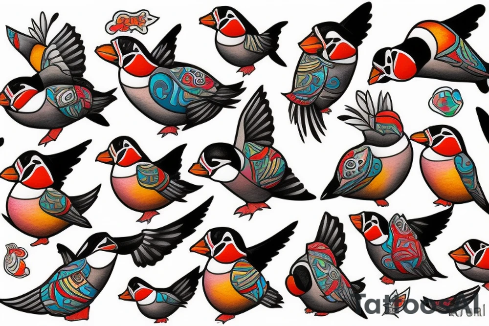 Puffin bird with colorful mola art inside tattoo idea