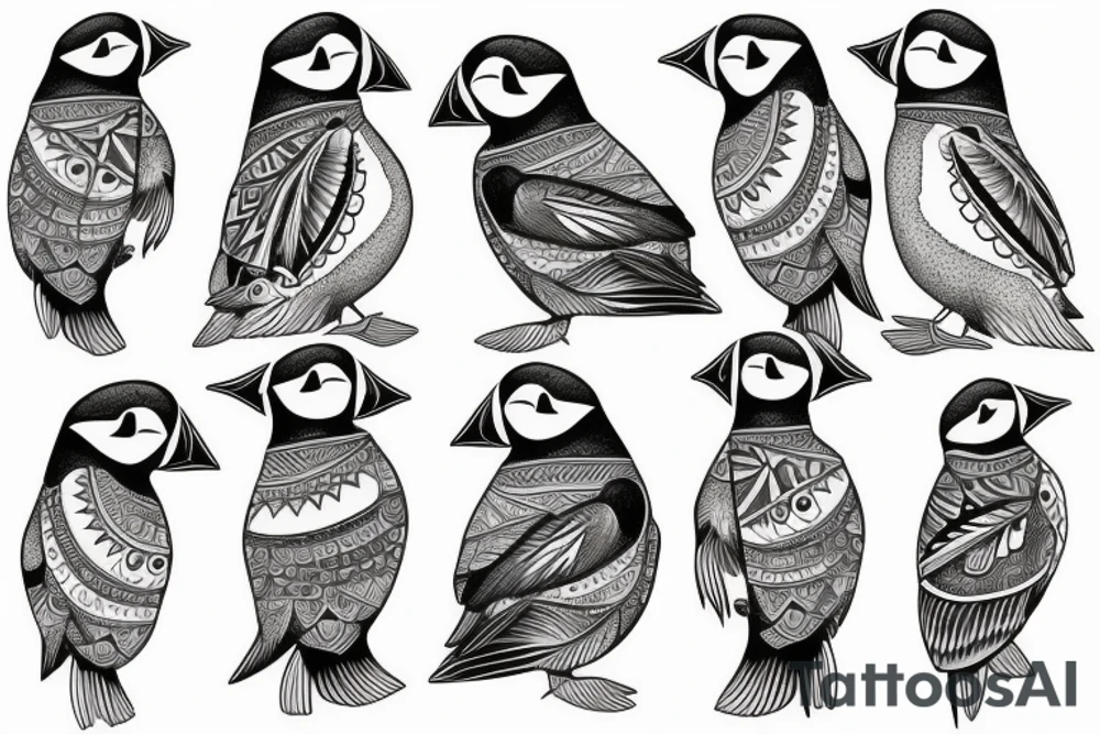 Puffin bird with colorful mola art inside tattoo idea
