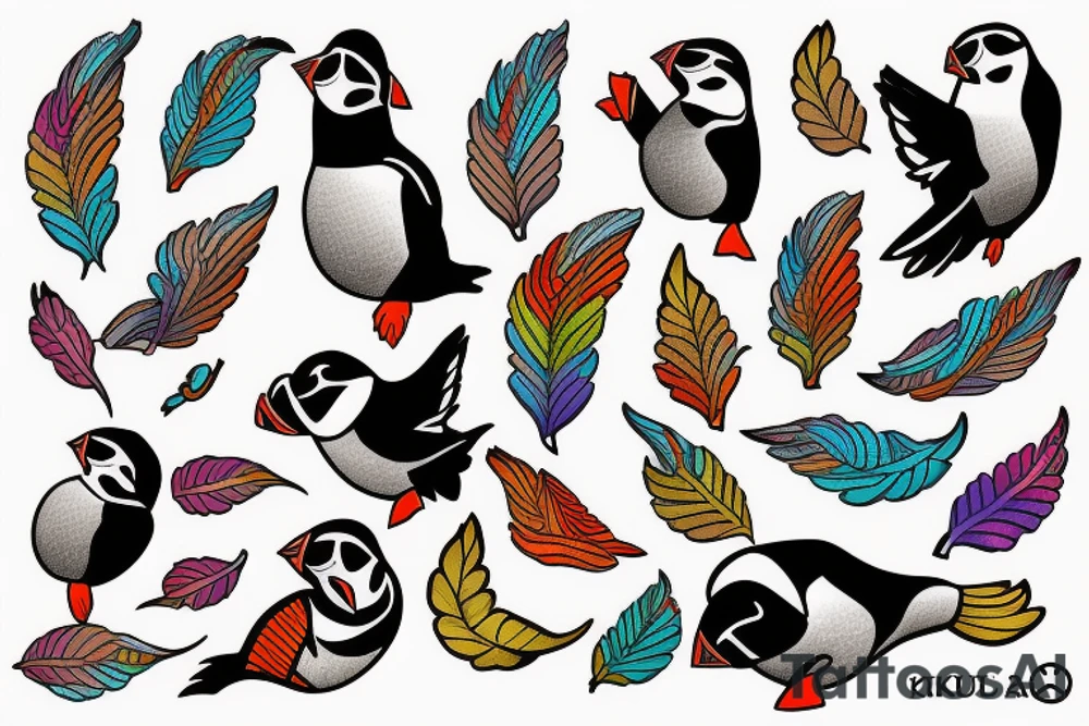 Puffin bird with colorful mola art inside tattoo idea