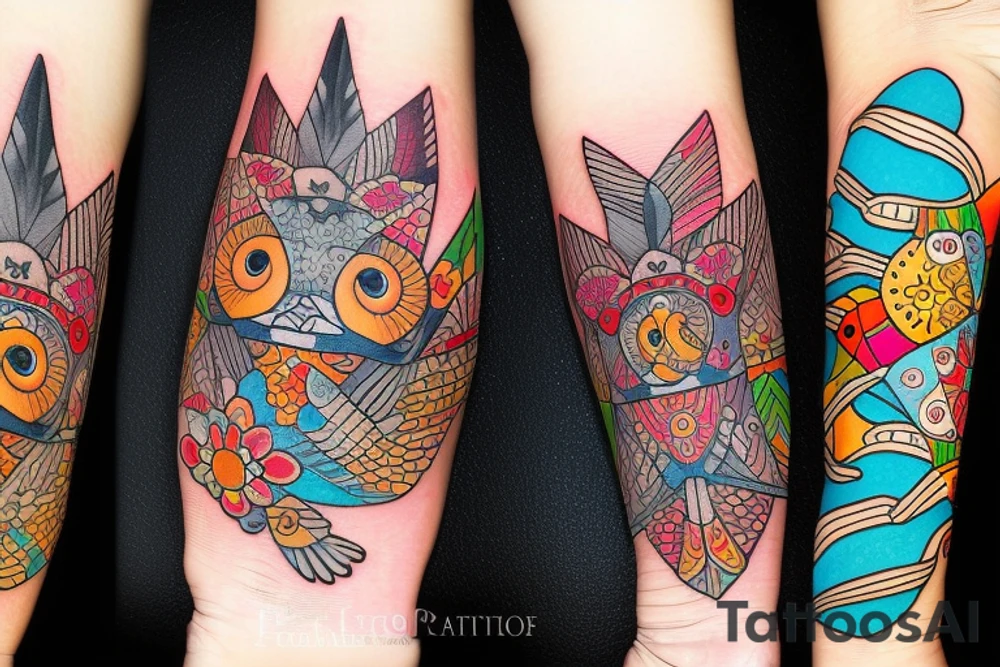 Puffin bird with colorful mola art inside tattoo idea