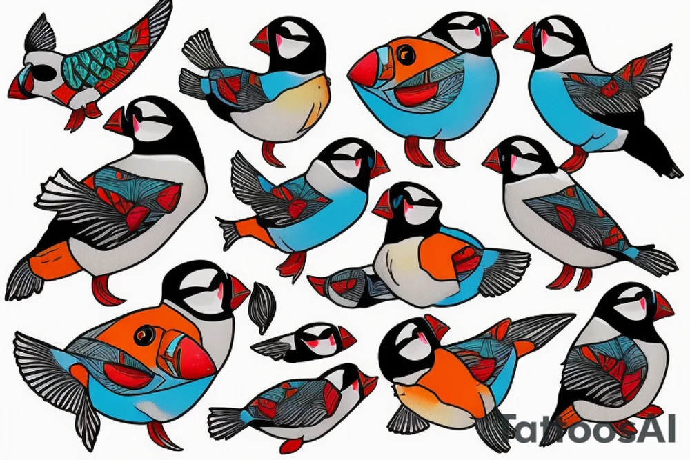 Puffin bird with colorful mola art inside tattoo idea