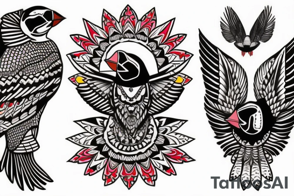 Puffin bird with colorful mola art inside tattoo idea