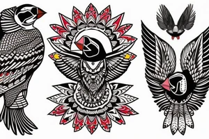 Puffin bird with colorful mola art inside tattoo idea