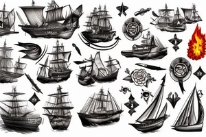 Spanish ship on fire tattoo idea