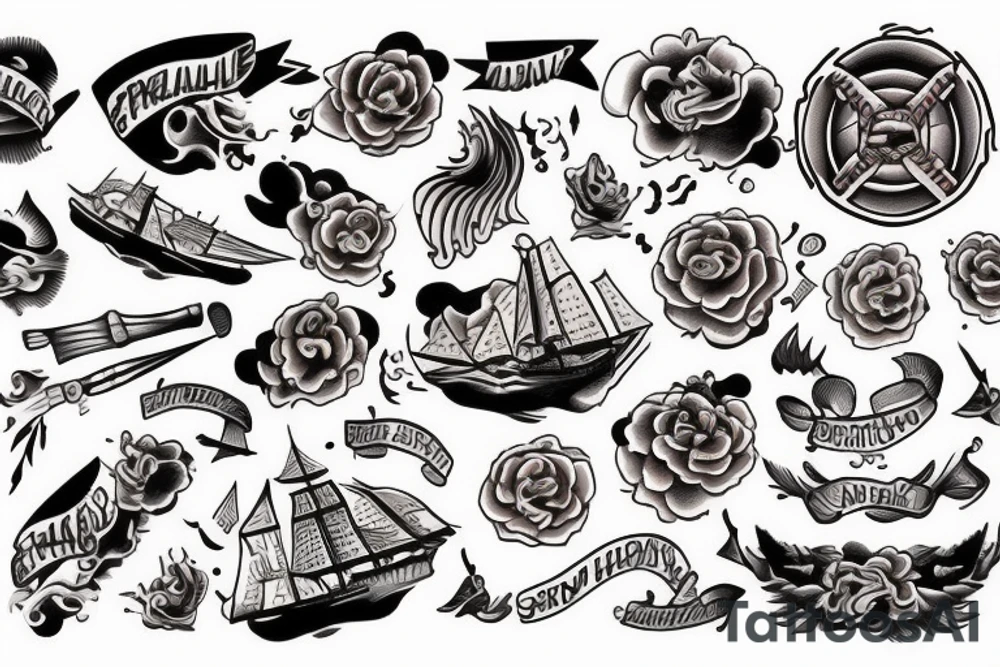 Spanish ship on fire tattoo idea