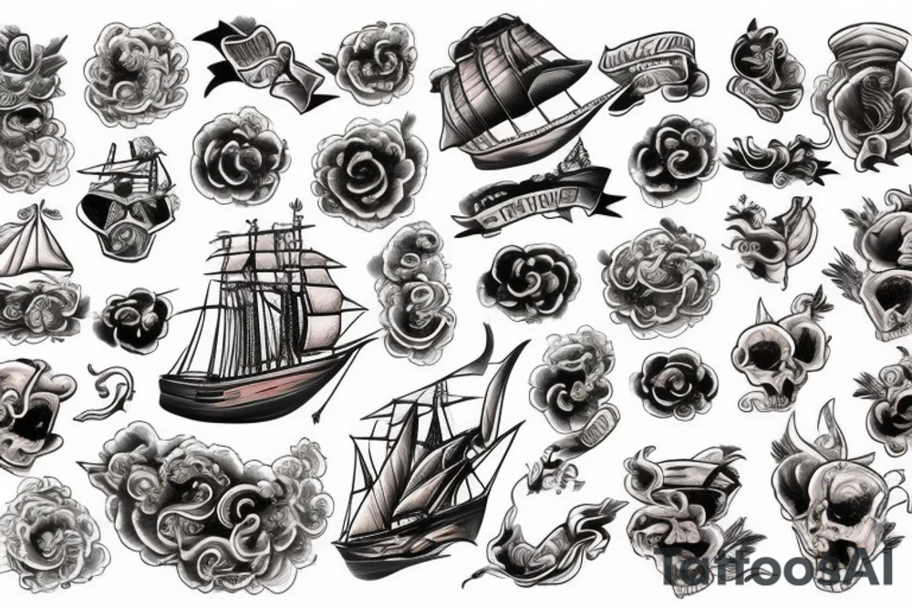 Spanish ship on fire tattoo idea