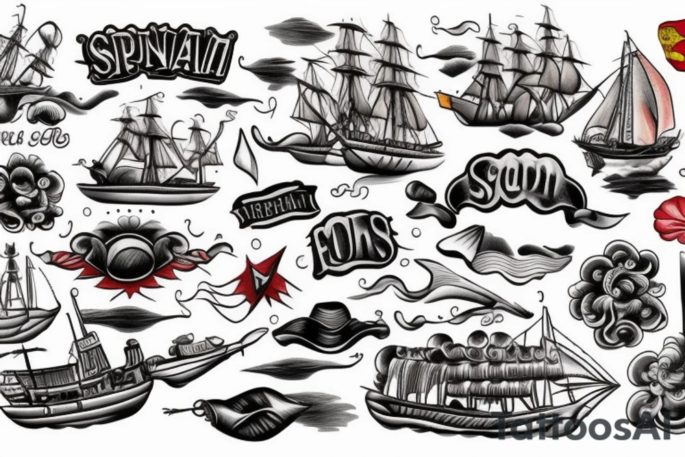 Spanish ship on fire tattoo idea